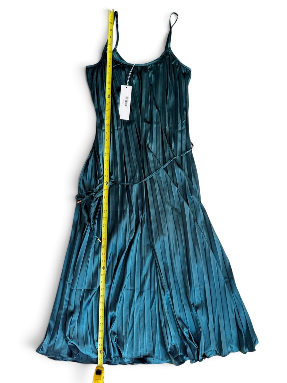 Bishop + Young Mara Pleated Satin Midi Dress in Emerald size S Small NWT - Picture 11 of 12